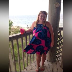 Crown & Ivy Pink Blue Big Leaf Sundress XL